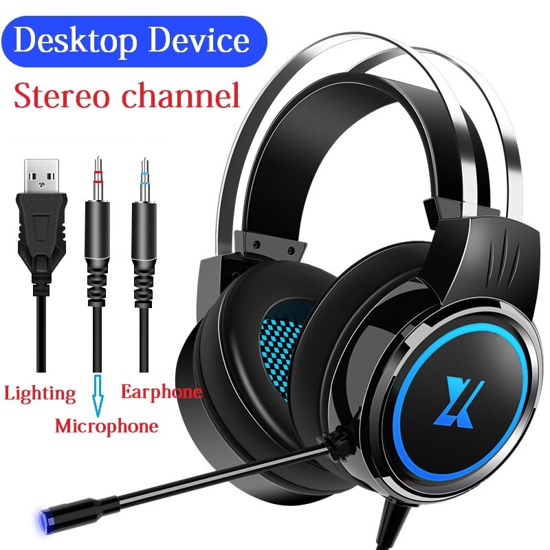 3 in 1 Sets Boy's E-sport Gaming Keyboard and 2400DPI Mouse Black Earphone Headset with Microphone LED Backlit Earphone: Earphone