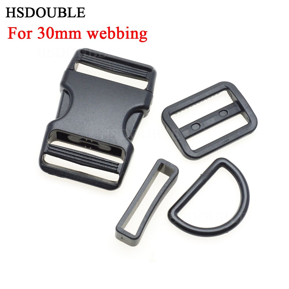 1 set 10mm 15mm 20mm 25mm 30mm 38mm Plastic Slider Adjustable D Rings Belt Loop Curved Side Release Buckles For Paracord: Webbing Size 30mm