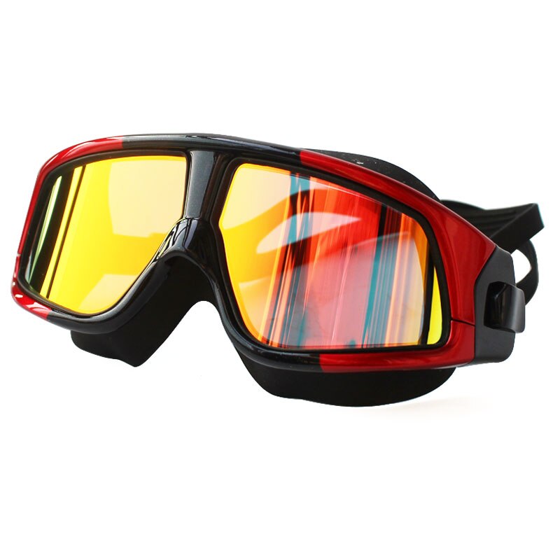 Professionele Waterdichte Comfortabele Siliconen Zwemmen Bril Grote Frame Anti-Fog Uv Bescherming Zwembril Voor Mannen Vrouwen: Red