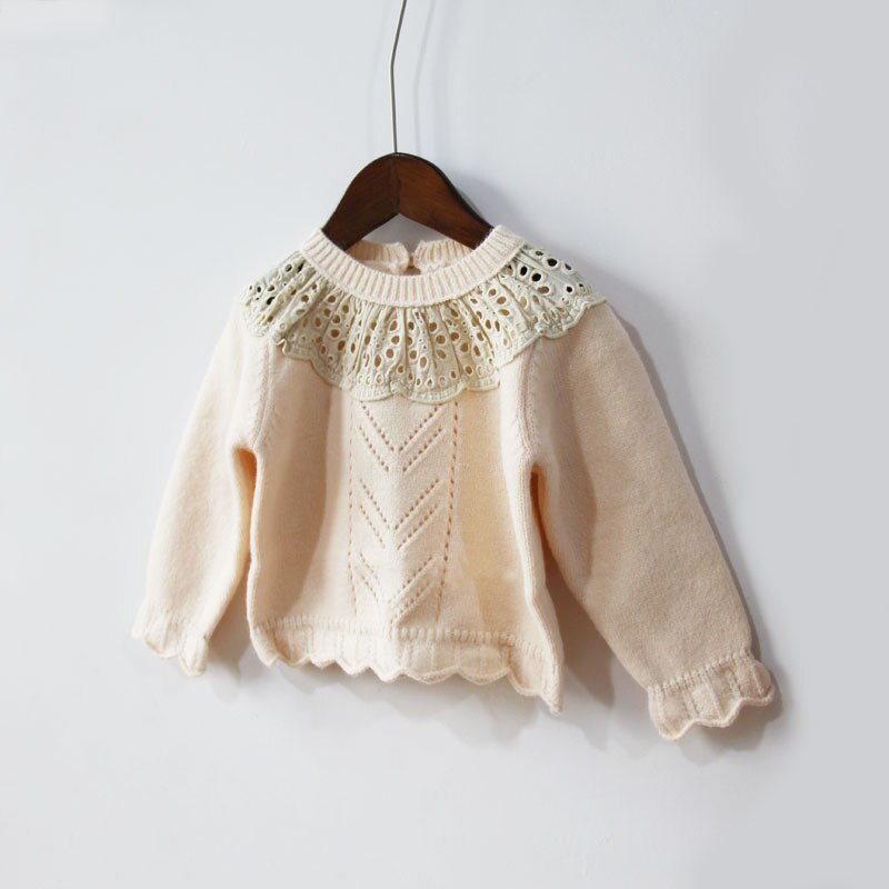 Herfst En Winter Meisjes Hollow Gebreide Lace Trui Warme Kinderen Alle-Match Basis Trui Meisje Trui: 4T