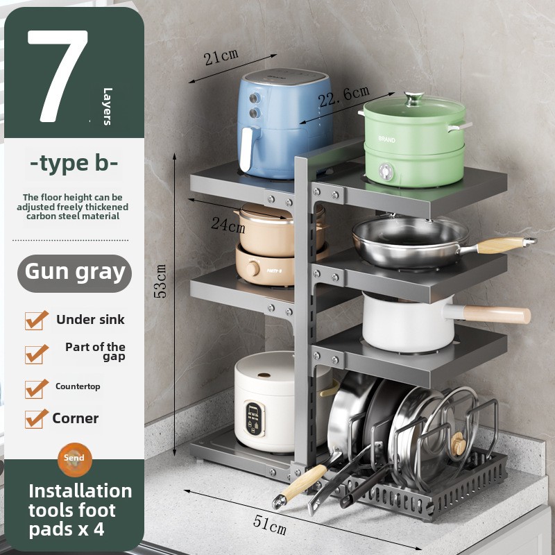 Mehrschichtiges Küchenregal unter der Spüle, Schrank, Topfregal mit mehrschichtigem Lagerregal, auf der Arbeitsplatte genähtes Topfdeckelregal: Lila