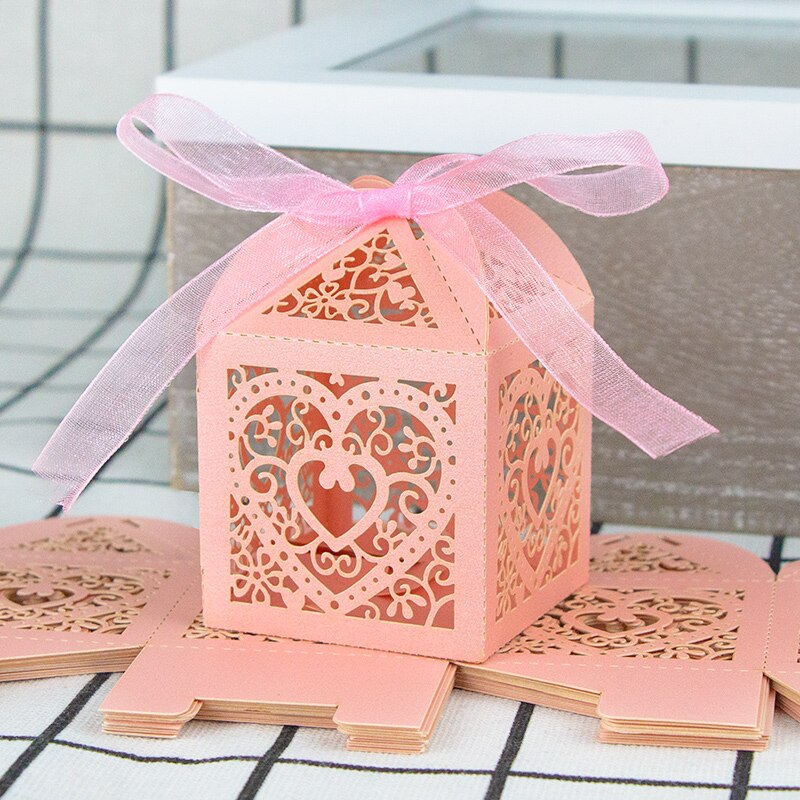 20pc dragees bonbonniere æske bryllup favor hul chokolade papir æske slik æsker fest dekoration sød emballage boite: Pink-a