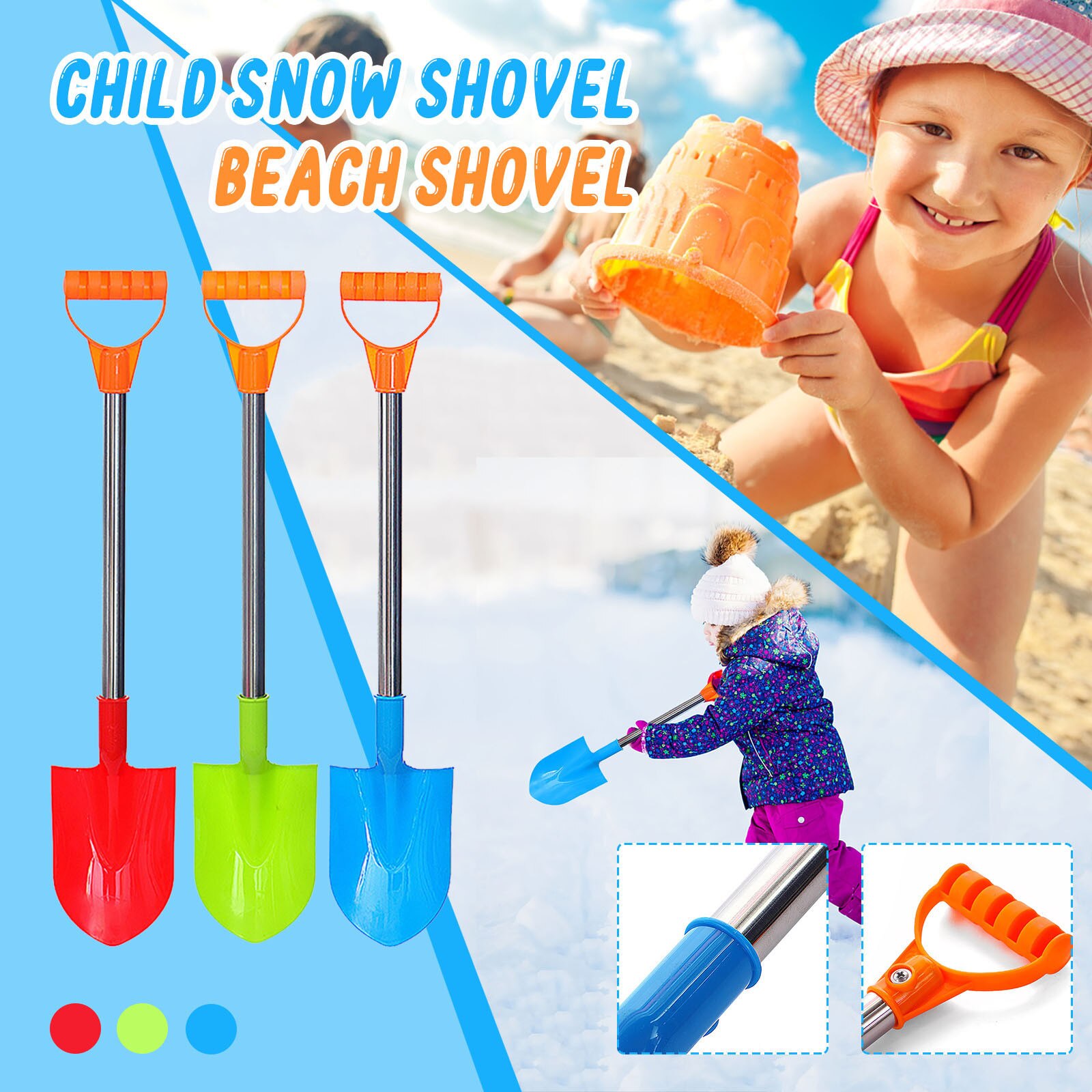 Children&#39;s Snow Shovel Children&#39;s Beach Shovel With Stainless Steel Handle Playing Snow Shovels Boys Girls Play House Toys