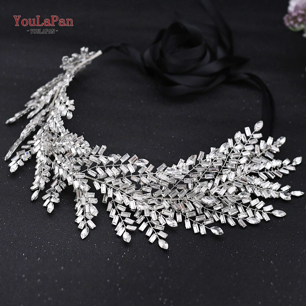 YouLaPan SH312 Silver Diamond Wedding Belt Wedding Dress Belts with Rhinestones Belt Dress Sash Belt Bride Belt Jeweled Belt: Black ribbon