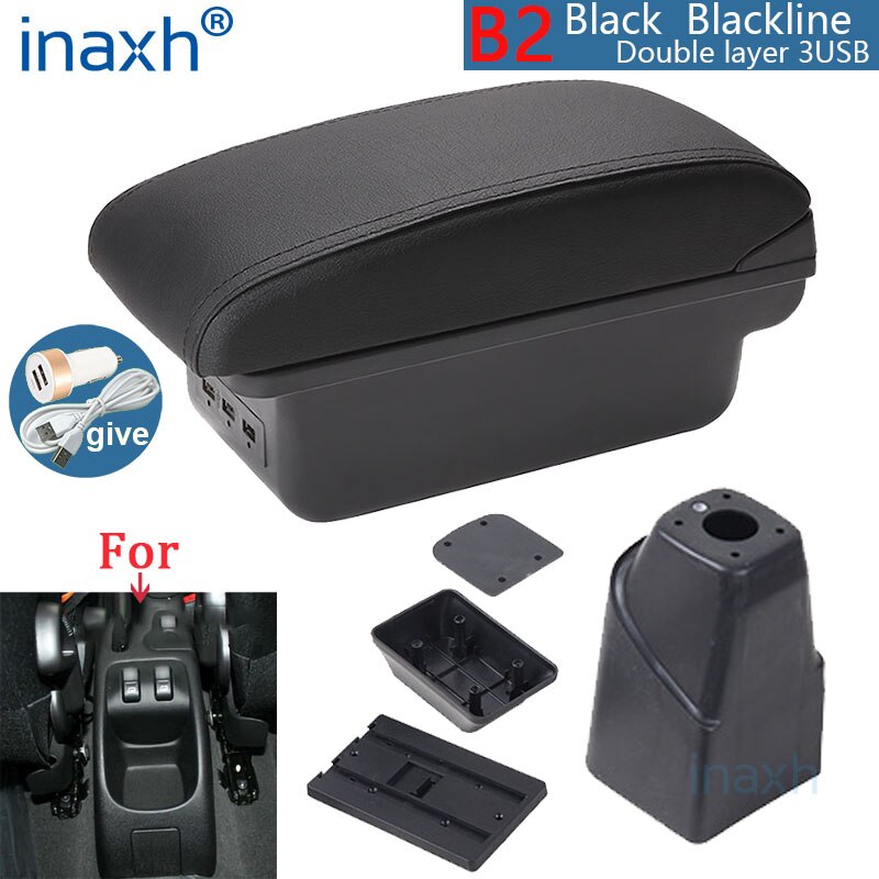 Para PEUGEOT 206 reposabrazos Interior piezas compartimento de reposabrazos para coche modificación Caja de almacenaje de piezas de accesorios de coche Interior con USB LED: B2 Black line 3USB