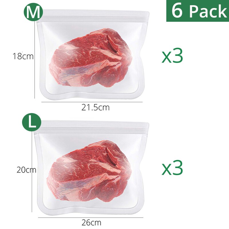 Food Storge Bags, Reusable Zero waste Airtight Seal Sandwich & Snacks & Fruit & Lunch Preservation Bags, Kitchen Tools: 3 Large x 3 Middle