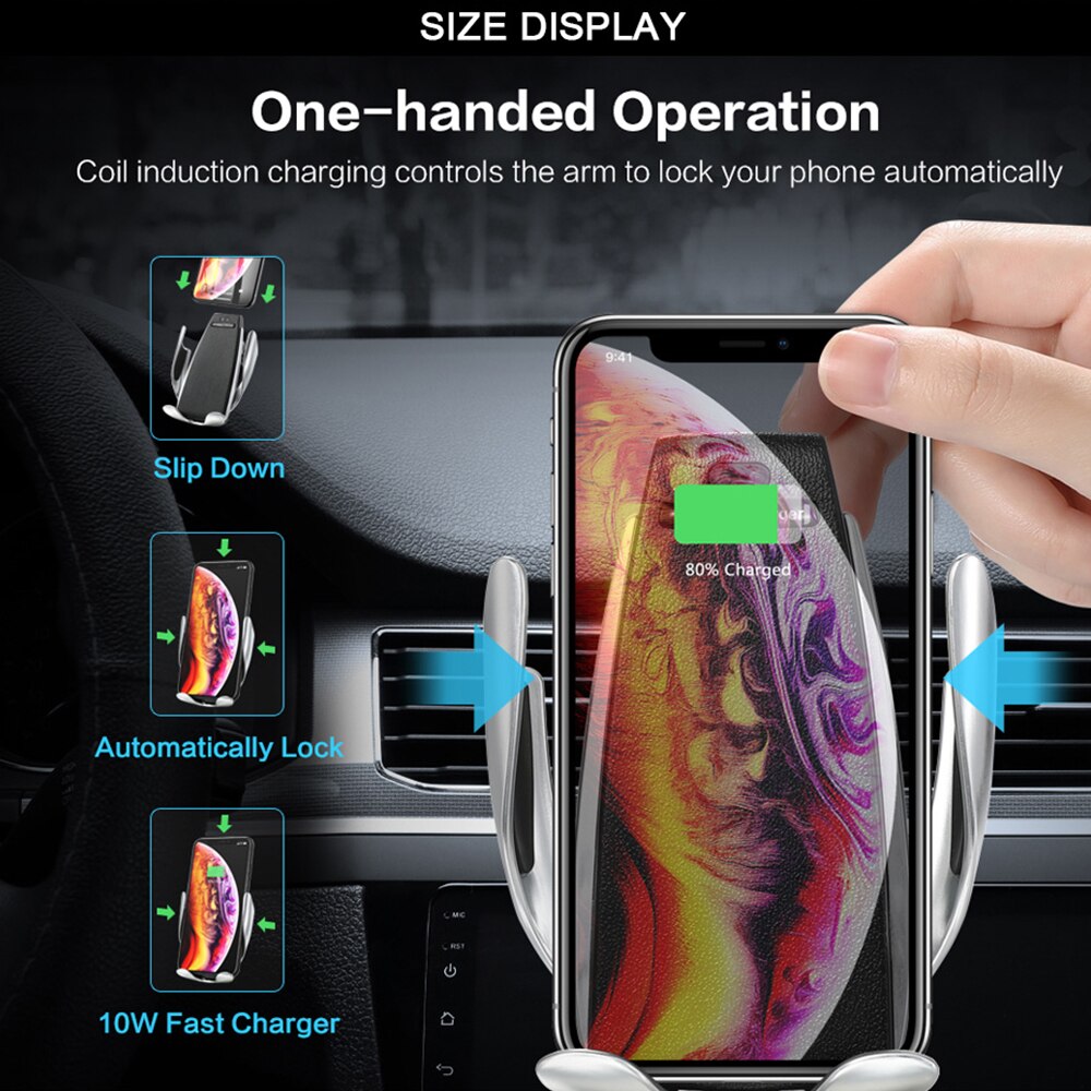 Automatic Clamping 10W Fast Car Wireless Charger for Samsung S21 S20 iPhone Infrared Sensor Phone Holder Mount