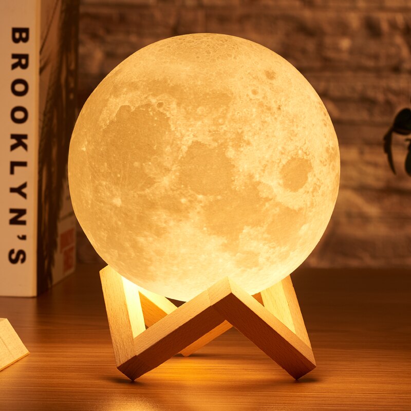 Mini Maan Lamp 3D Print Nachtlampje Oplaadbare 3 Kleur Kraan Controle Lamp Kleuren Veranderen Afstandsbediening Led Maan Licht