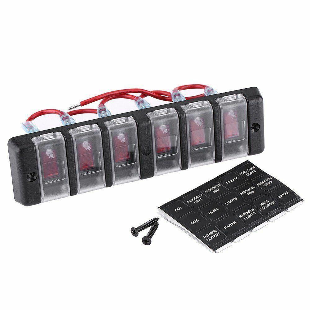 Interrupteur à bascule LED 6 gangs DC 12V 16A pour voiture et bateau, disjoncteur de panneau marin, Bus fusible Suv, interrupteur de Protection hors tension multidirectionnel