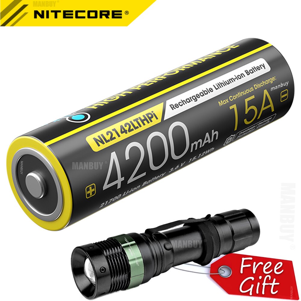 Nitecore NL2142LTHPi Low Temperature 21700 4200mAh Protected Li-ion Rechargeable Battery with FREE Flashlight