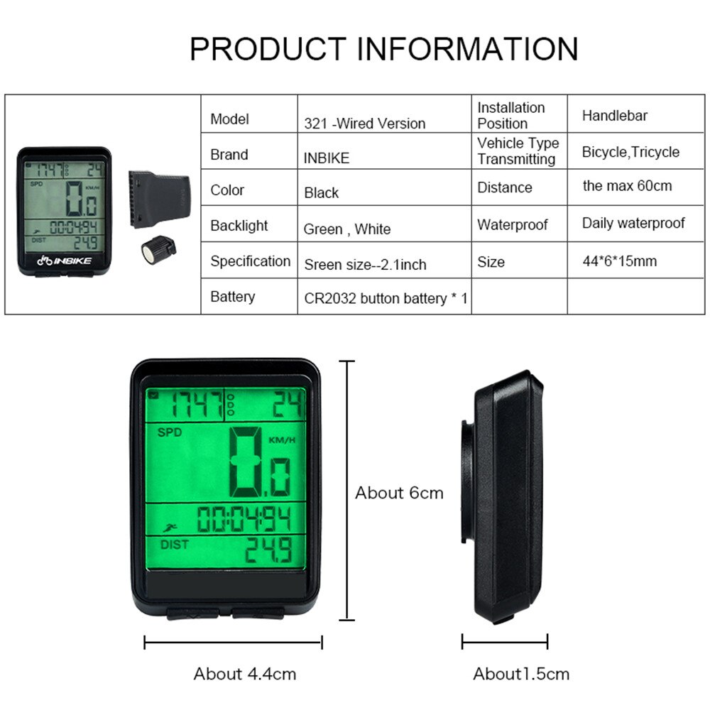 Kebidumei Wireless Bicycle Computer - Waterproof MTB Odometer & Stopwatch - 2.1" Display