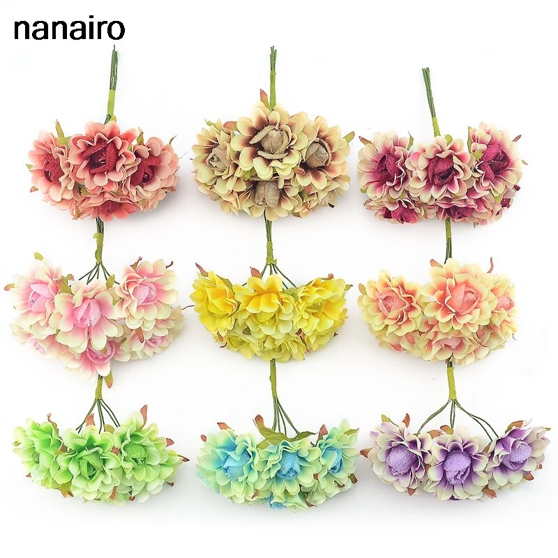 Bouquet de pavot en imitation soie artificielle, 6 pièces, bon marché, décoration de mariage, de noël à domicile, couronne à faire soi-même, application artisanale