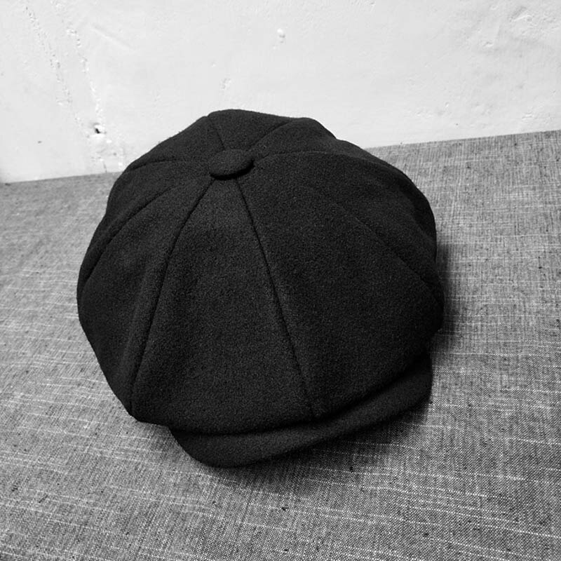 Chapeau en laine de chameau noir pour homme et femme, casquette à chevrons Tweed, octogonale, rétro, plat, collection hiver , BLM65: Black / XL 60-62CM
