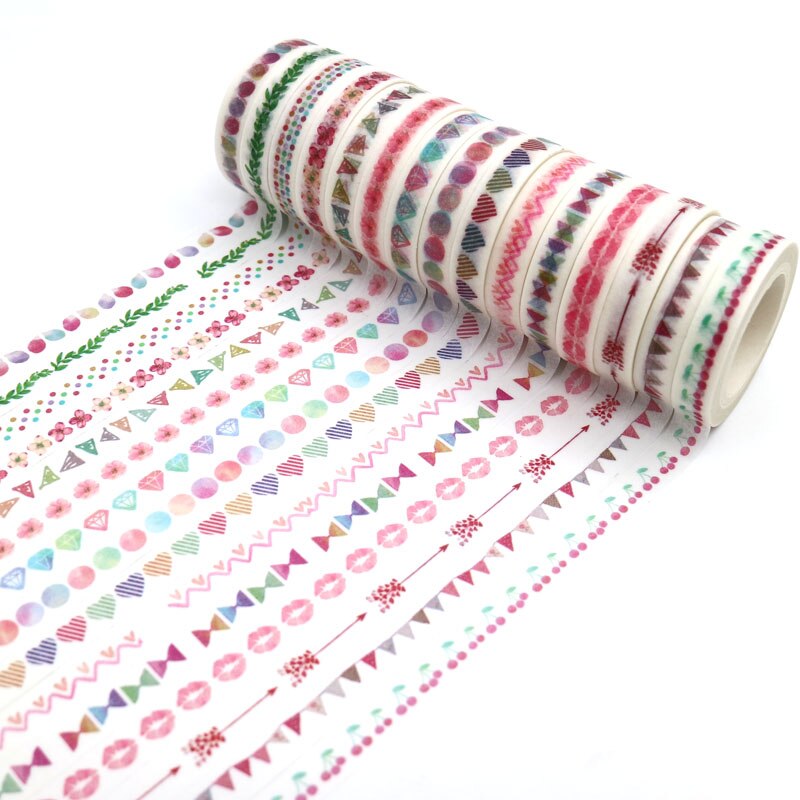 Ruban adhésif Washi Slim, 0.8CM de large, étiquette autocollante, usage quotidien, , amour, fournitures scolaires et de bureau, pour bricolage et Scrapbooking