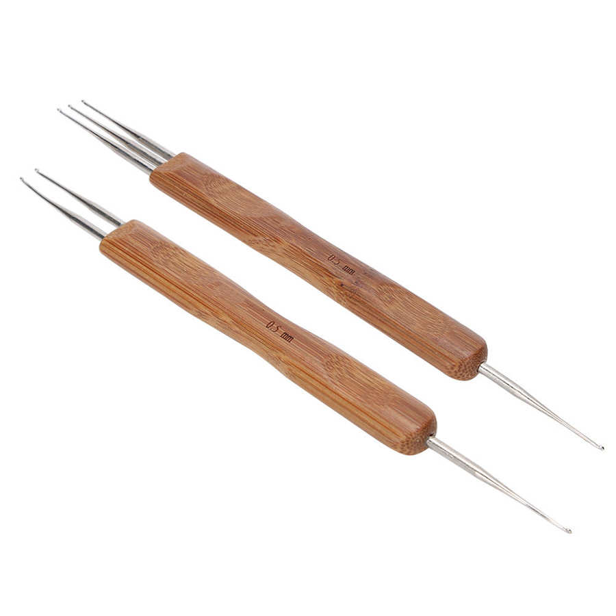 0.5 Mm Dreadlock Haak Haak Set Bamboe Handvat Diy Vlecht Haar Weven Pruik Maken Tool Pins Voor Haar Styling