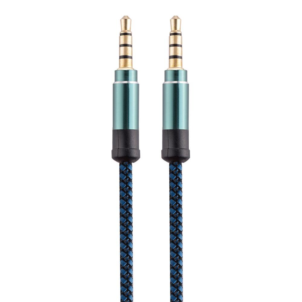 1.5m nylon jack lydkabel 3.5 mm til 3.5mm aux kabel hann til hann kabel gullplugg bil aux ledning til iphone 7 til samsung til bil: Blå