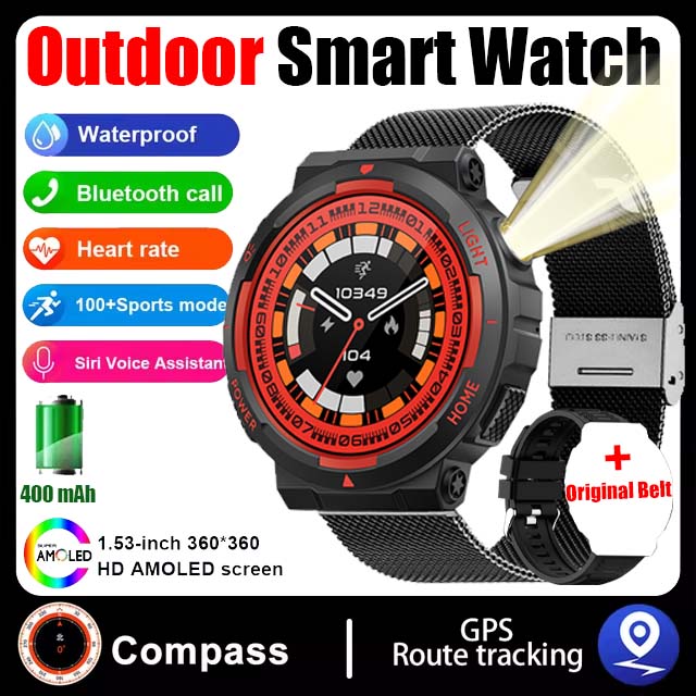Iluminação LED ao ar livre relógio inteligente para homens, Huawei, chamada Bluetooth, bússola, IP68, 3ATM, nadar à prova d'água, faixa GPS Smartwatch, novo, 2022: Preto
