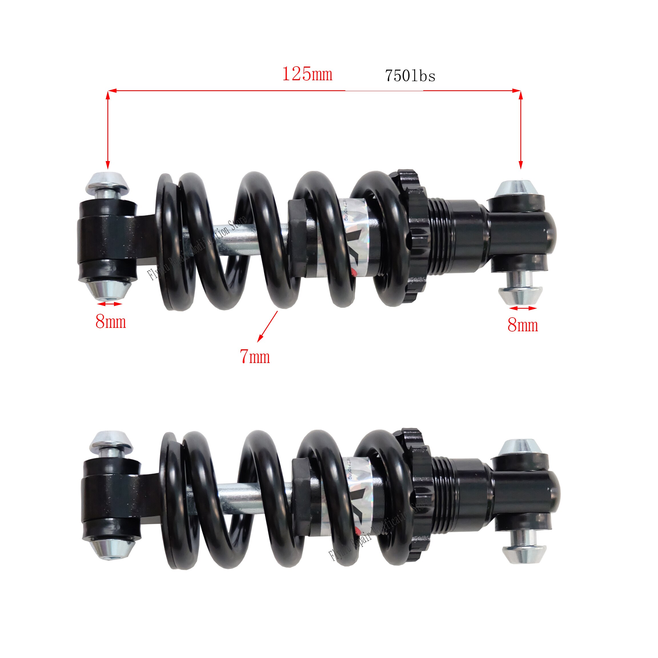 125mm 750 lbs foran bak støtdemper fjær for elektrisk sykkel scooter, e sykkel fjær 8mm bak støtdemper universal: Svart