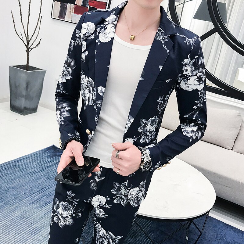 Efterår hvid herre jakkesæt todelt sæt slim jakkesæt blazer jakke & bukser