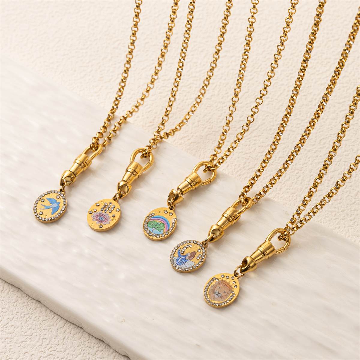 Collier de la série de cartes de tarot, femme amoureuse, guerrier porte-bonheur, gardien, collier de grille de paix, plaqué or, couleur conservée