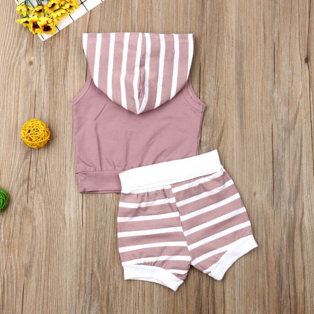 Baby Zomer Kleding Peuter Baby Meisje Jongen Casual Kleding Sets Hooded Streep Tops Vest Korte Broek Outfits 2 Stuks set 0-18 M