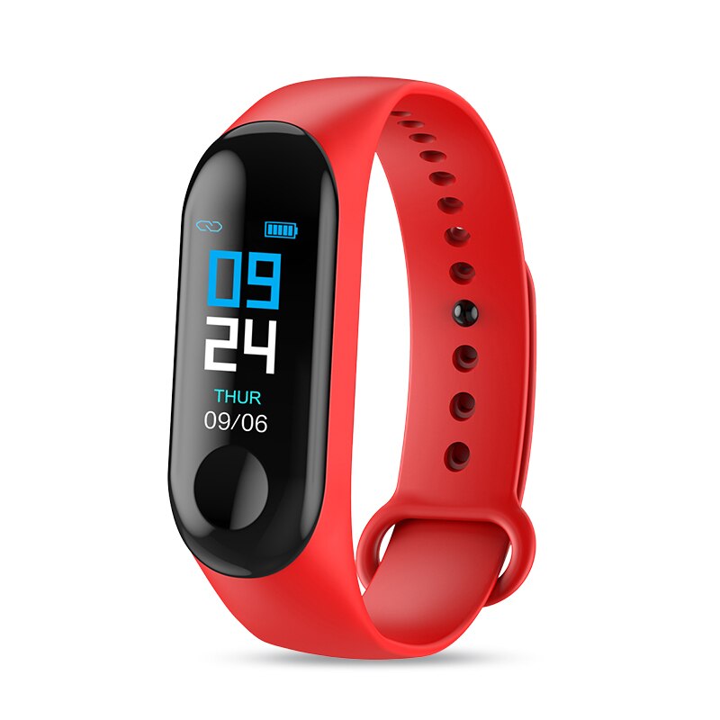 Pulsera inteligente de presión arterial M3 para hombre y mujer, Monitor de ritmo cardíaco, resistente al agua, podómetro, banda Digital: Rojo