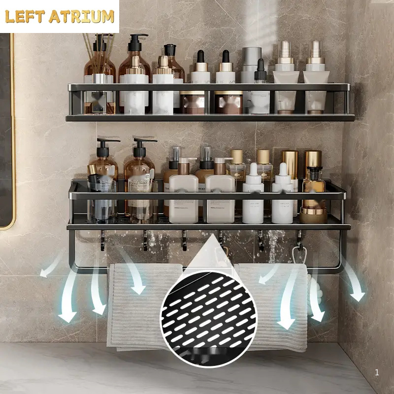 Black Bathroom Shower Room Storage Rack Toiletries Shelf Storage Is Perfect For Bathroom Item Storage
