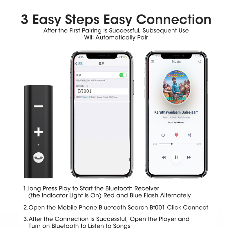 Niye 2 in 1 bluetooth car adapter bluetooth 5.1 stereo transmitter receiver wireless 3.5mm aux jack adapter car kit mic