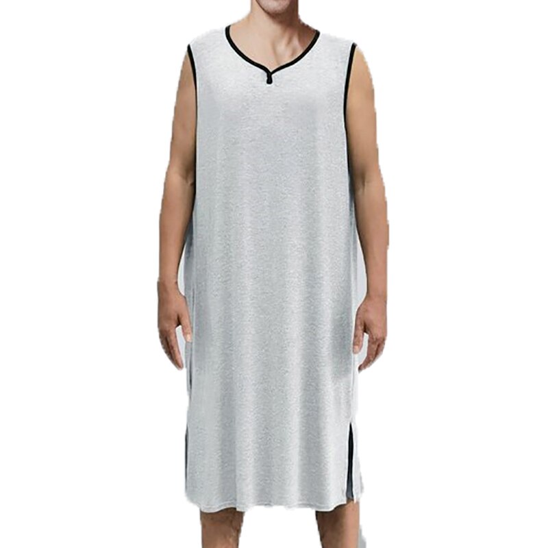 Robe de nuit Vintage pour hommes, pyjama décontracté, ample, vêtements de maison, peignoir respirant, une pièce, grande taille: Grey Vest / L