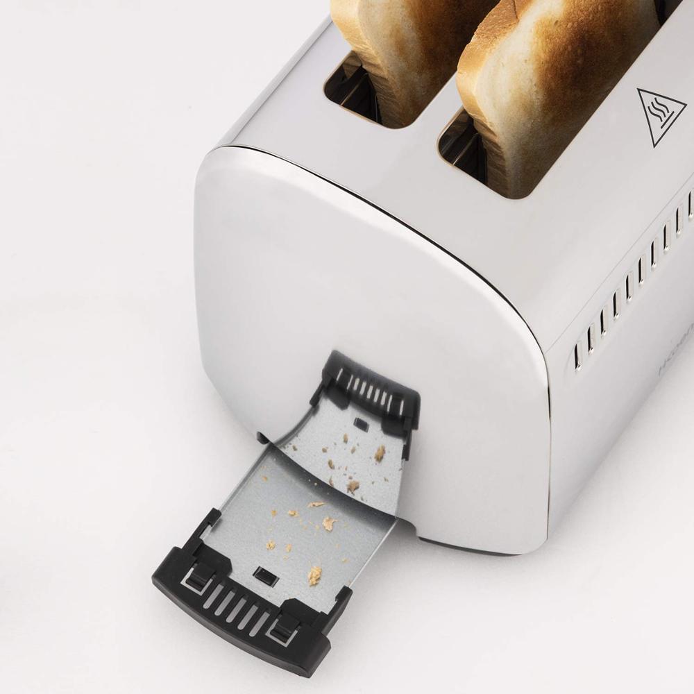 H.Koenig TOS9 Tostadora 950 W, 2 Ranuras Largas, Ideal para Baguets o Rebanadas Largas, 7 Niveles, 3 Funciones : Calienta, Recal