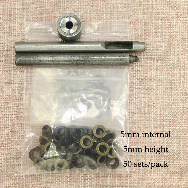 Flugzeug Blende Kupfer Metall Kreisförmige Hohl Nieten und Werkzeuge Abmessungen 50 stücke für 5/6/8/10mm interne durchmesser ösen werkzeuge: 5mm Bronze- Werkzeug