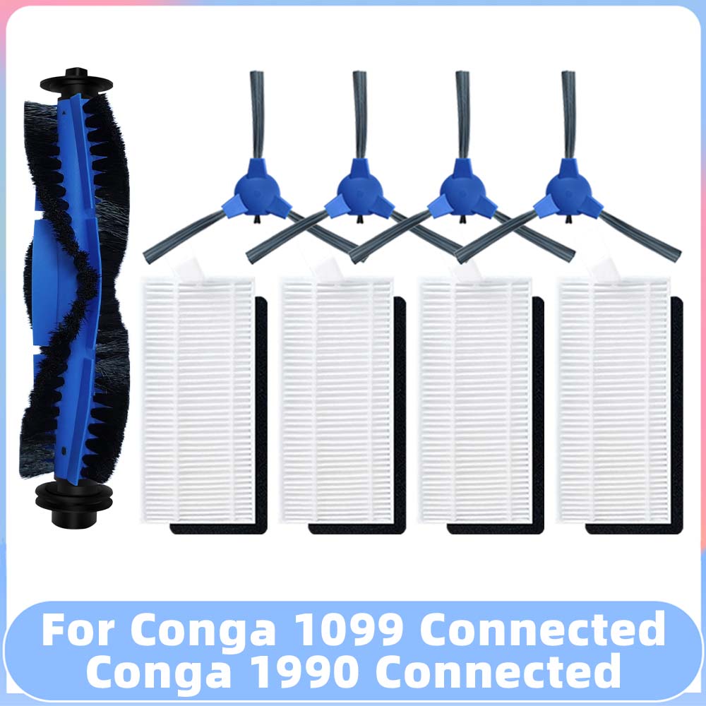 Compatible con Conga 1099 Connected / 1990 Connected Robot repuestos de aspiradora cepillo lateral principal filtro fregona accesorio de repuesto: Castaño