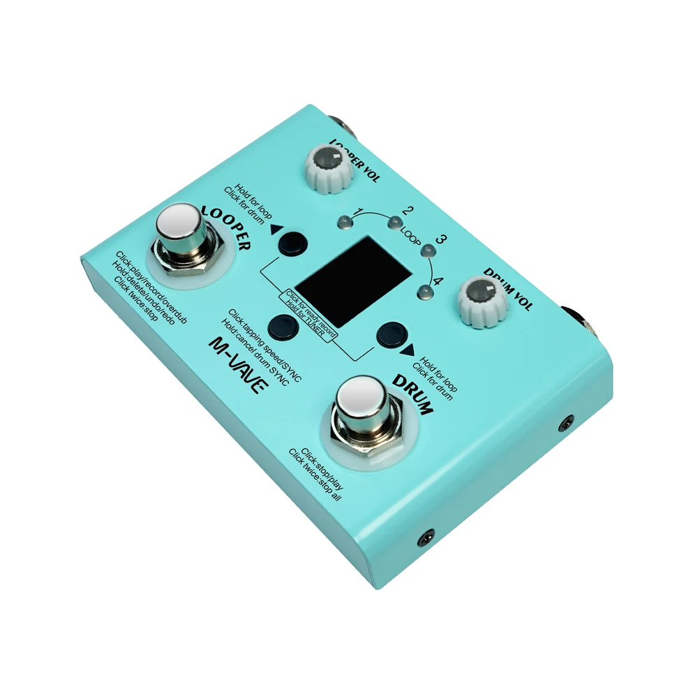 M-vave Lost Tempo V2 Drum Machines y Looper Pedal de efecto de guitarra incorporado 30 tambores 11 minutos de tiempo de recificación sintonizador de alta precisión