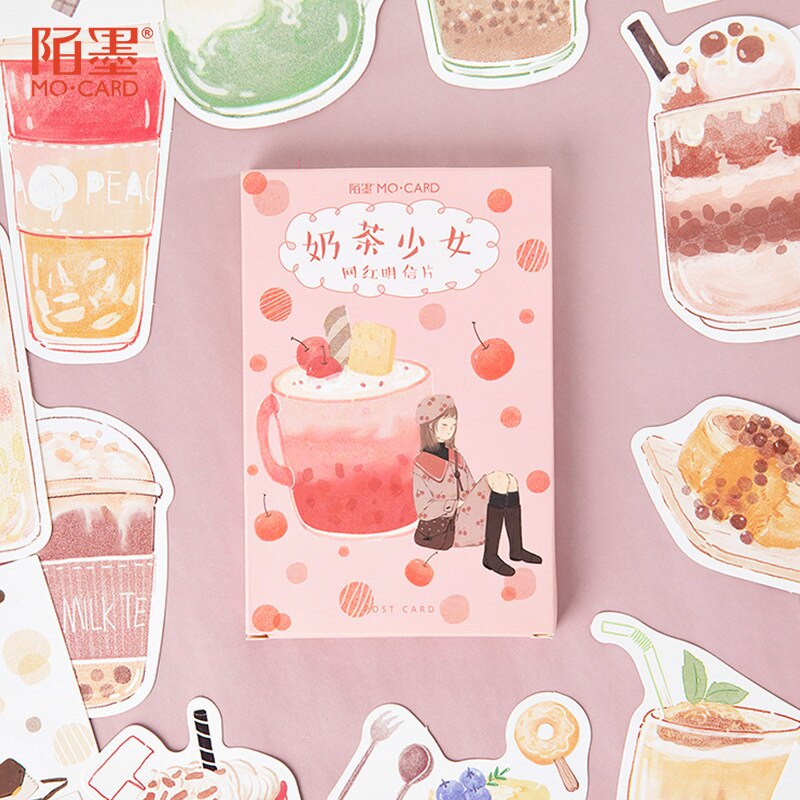 30 sheets /Box Milk Tea Girls Postcards Greeting Wishing Cards Envelopes Cards