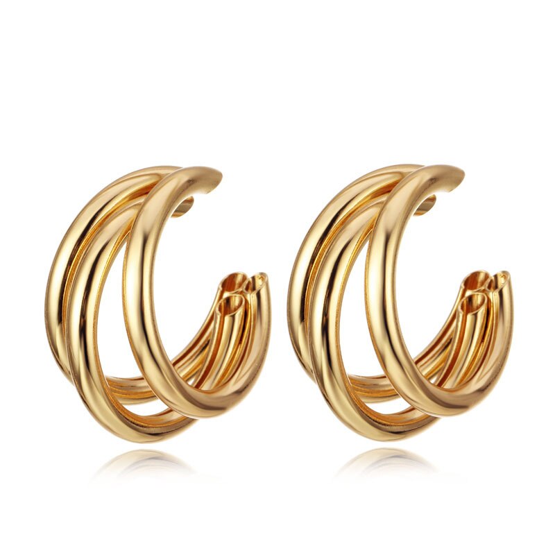 Klassieke Stijl Drie Layes Goud Zilver Kleur Metalen Oorringen Voor Vrouwen Dames Basic Sieraden Kleine Size Hoop Earring: Gold