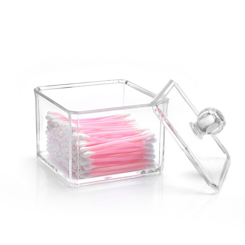 Boîte de rangement carrée transparente pour coton-tige, boîte acrylique transparente, dissolvant de maquillage, coton cosmétiques, bijoux, rouge à lèvres