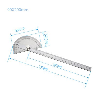 180 Degree 250 x 300mm Double-arm 150/200mm Single-arm Stainless Steel Adjustable Angle Ruler Round Head Rotary Protractor Tool: 90x200mm