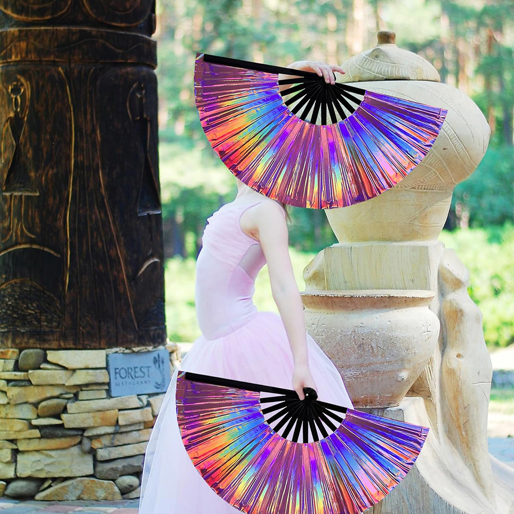 Holografische handwaaier, feestwaaier voor mannen en vrouwen, opvouwbare waaier met laserstralen, handwaaier in verschillende kleuren voor een feestje.