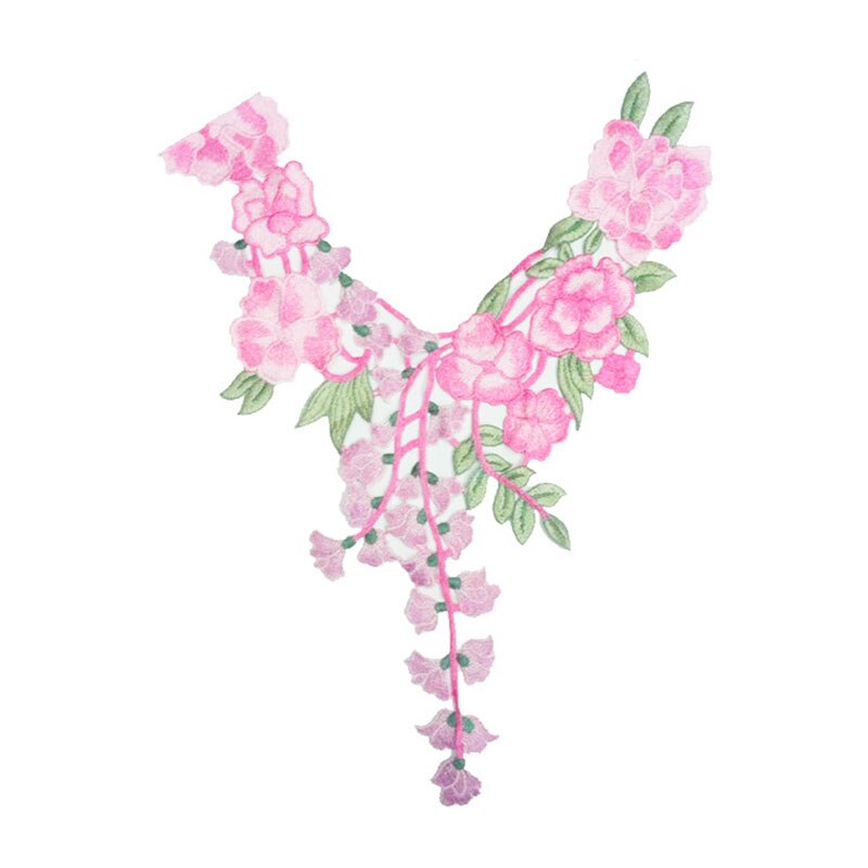 Costura con bordado de encaje de flores para ropa, apliques Diy, accesorio adhesivo para cuello de encaje para escote, parche para Scrapbooking, ropa: Rosa