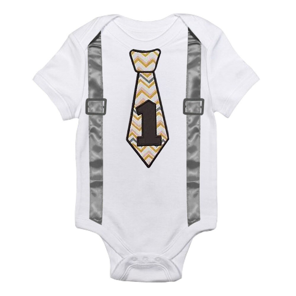 Um tamanho de algodão bebê menino macacão traje crianças carta macacões 1st aniversário outfits recém-nascidos meninos roupas do bebê 12 meses