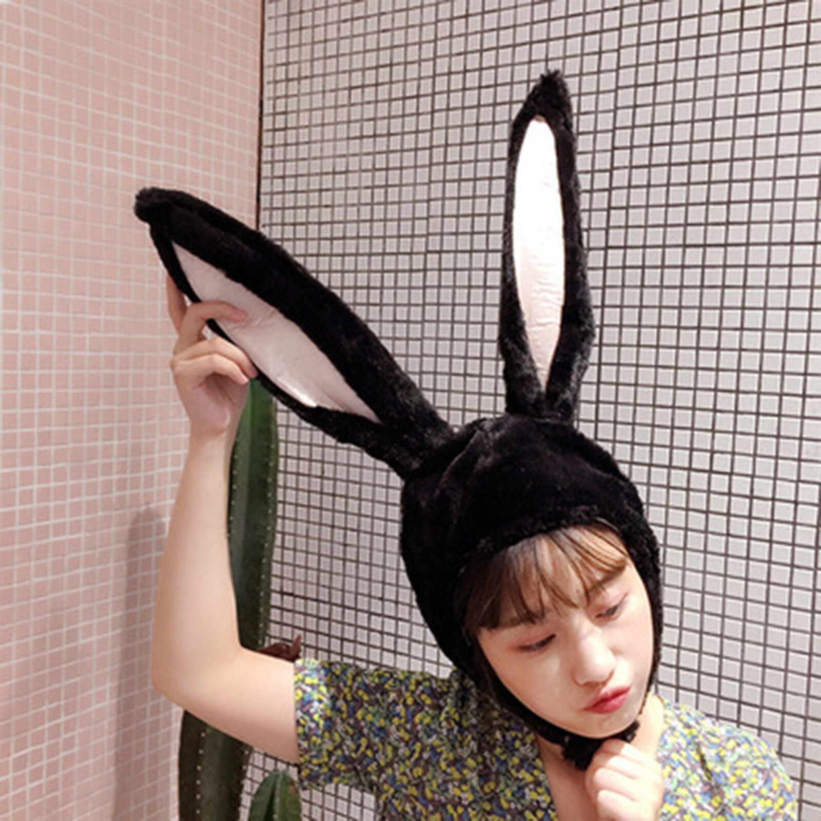 DAIGELO Women‘s Winter Bunny Ears Cartoon Hat Winter Warm Hedging Cap Plush Fun Bunny Ears Hood Lady Costume Hats Warm Soft Cozy: Black