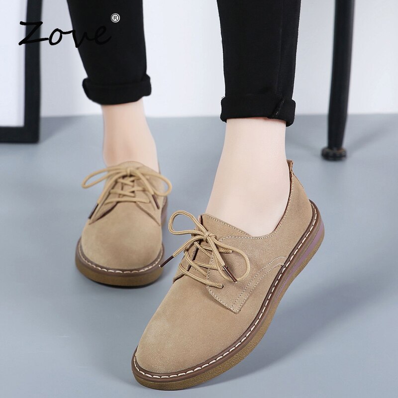 ZOVE Frauen Flache Schuhe Herbst Fette Oxford Schuhe Damen Wildleder Leder Mokassins lässig Schuhe Spitze hoch Oxfords Femme Flache schuh