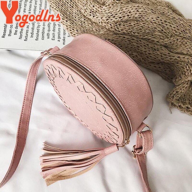 Yogodlns femmes sac à bandoulière rond tissage sac femme sac à main petit bandoulière sacs pour filles en cuir PU gland sac à main