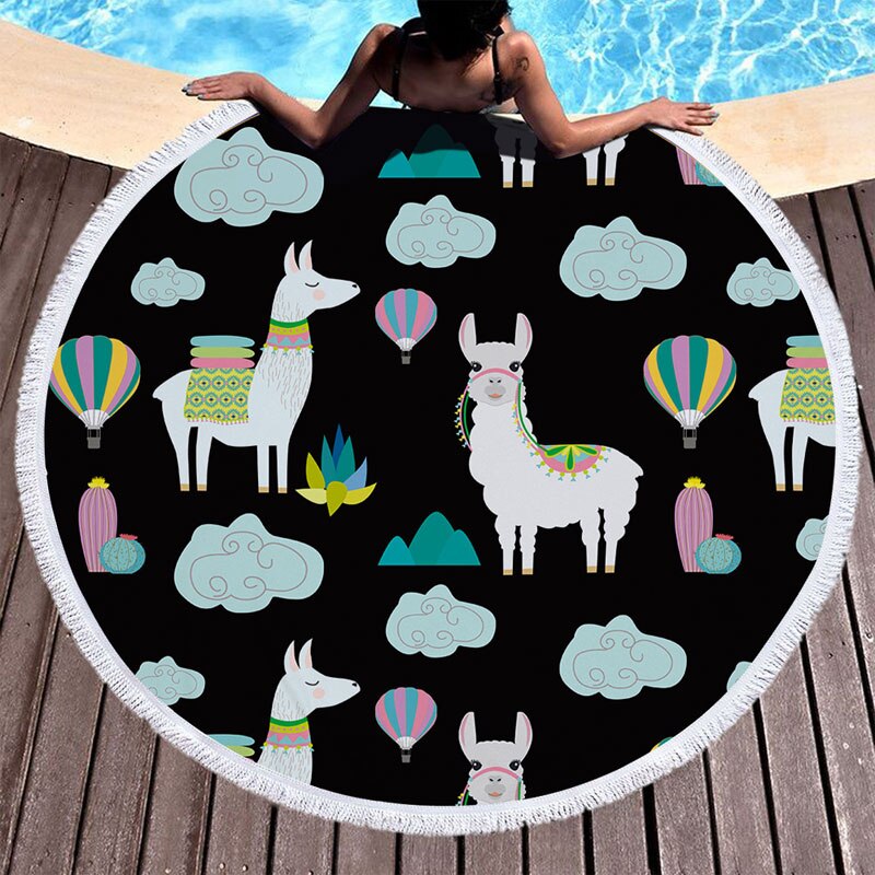 Microfiber Ronde Strandlaken 150 cm Badhanddoeken Kwastje Leuke Alpaca Print Zomer Vrouwen Sandy Zwemmen Plage Zonnebad Toalla Playa: colour  3
