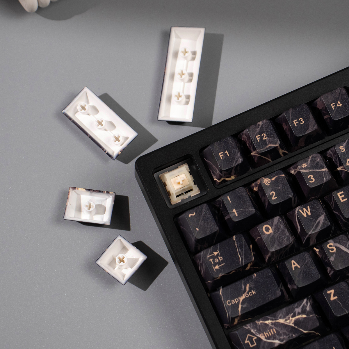 Black Marble Keycap Set 152 Keys PBT 5-Sided Dye Cherry Profile MX Switch Fit 61%-108% Custom Mechanical Keyboard Keycaps