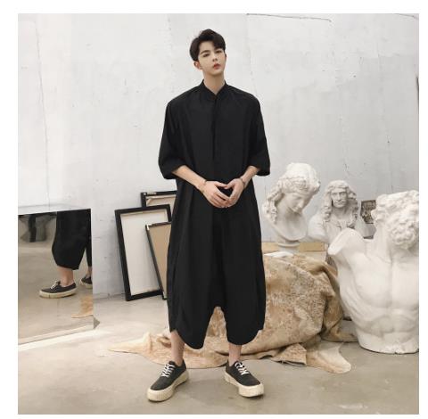 Mannen Korte Mouw Dunne Casual Shirt Jumpsuit Mannelijke Losse Een Stuk Harembroek Overalls Tooling Jumpsuit Hiphop Mode Broek: 4XL