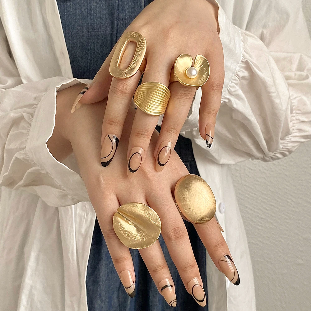 Anillos irregulares gruesos y grandes geométricos de Color dorado y plateado para mujeres y hombres, anillos de dedo con conexión de cuerda elástica con personalidad