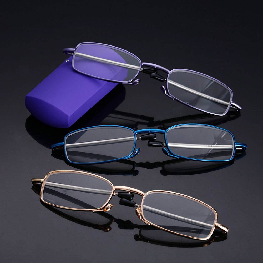 Men Women MINI Reading Glasses Folding Small Glasses Frame Black Metal Glasses Includes Original Case +1.0-4.0