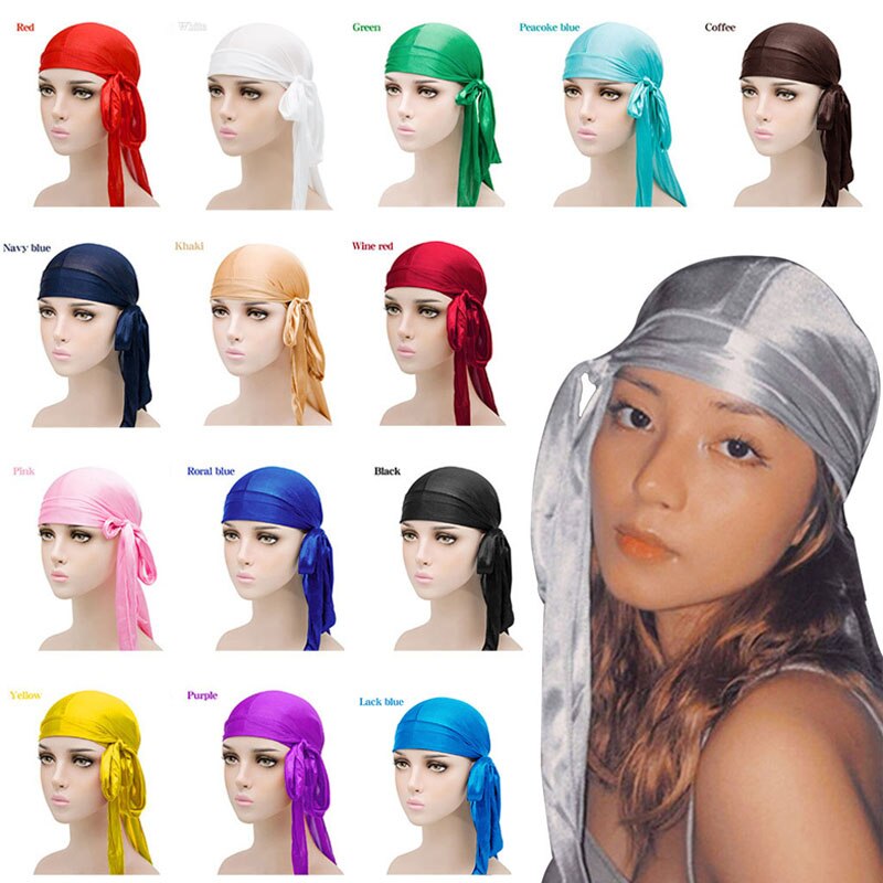 UK STOCK Unisex Men Womens Bandana Doo Durag Headwear Long Tail Soft Silk Pirate Cap Wrap outdoor cycling Durag beanie Adult Hat