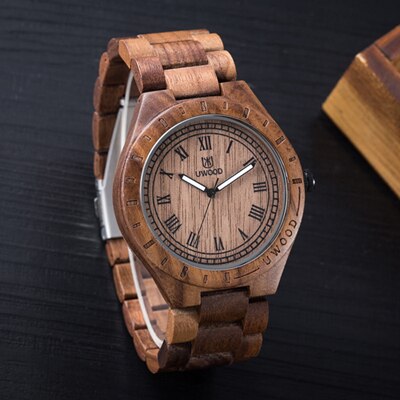 Uwood Eco Friendly Sandal Wood Watch Japan Quartz Movement Waterproof Wooden Wrist Watches for Men: walnut sandalwood